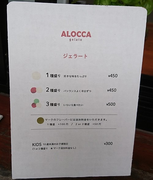 綾町の「ALOCCA gelato(アロッカ ジェラート)」メニュー表1
