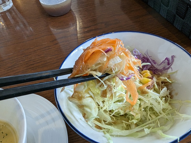 西都市のダイニングカフェ緑風で食べたパスタランチ「帆立とほうれん草のトマト」の前菜 サラダ