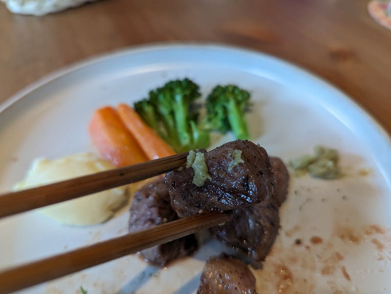 宮崎市高岡町のメイプルビレッジで食べた西都有田牛サイコロステーキ5