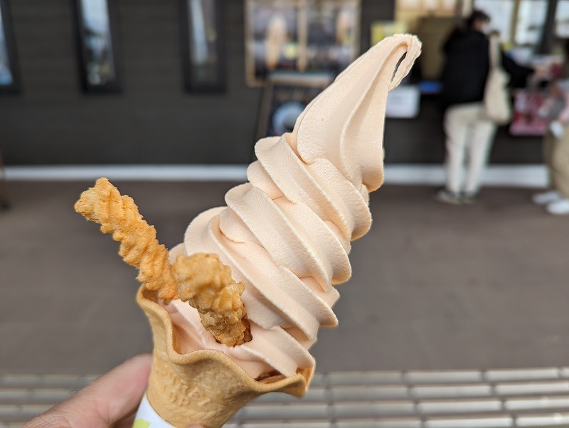 道の駅つのにあるソフト＆ドリームで購入して食べたトマトソフトクリーム1